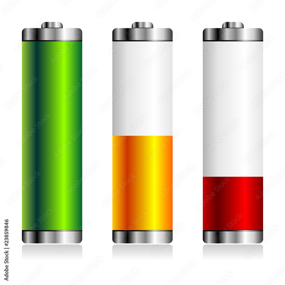 Batteries with different charge levels over white background Batteries with different charge levels over white background