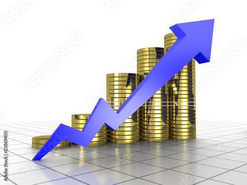 Business Graph, 3d rendered conceptual arrow and coin chart