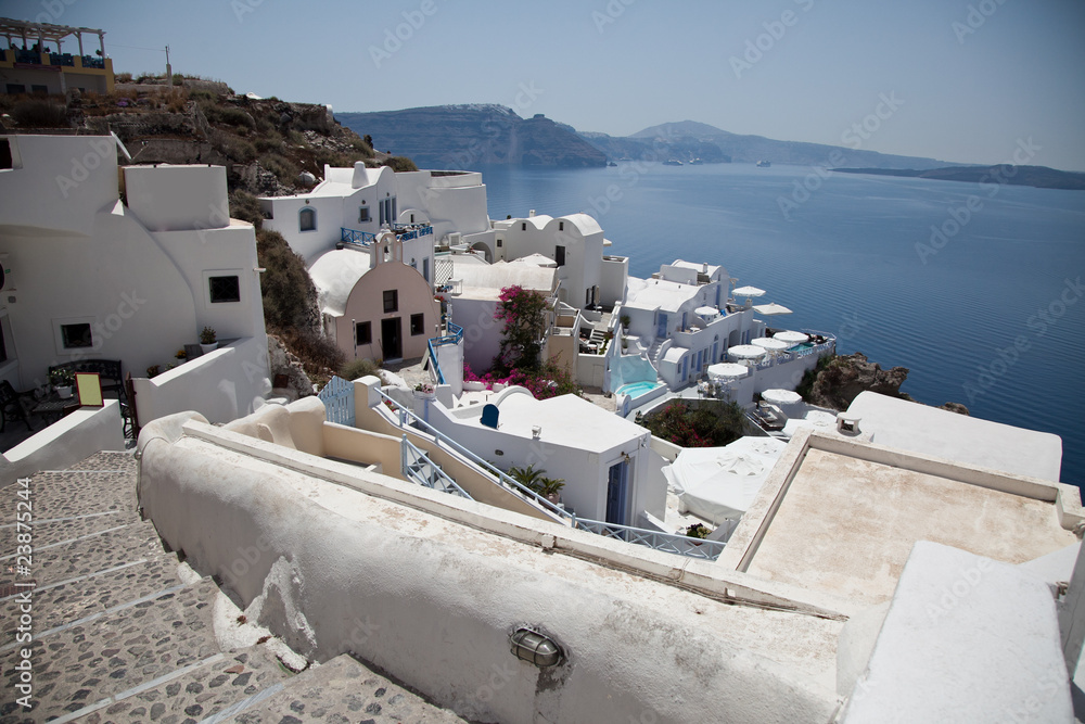 Fototapeta premium Santorini beautiful volcanic island in Greece landscape with blu