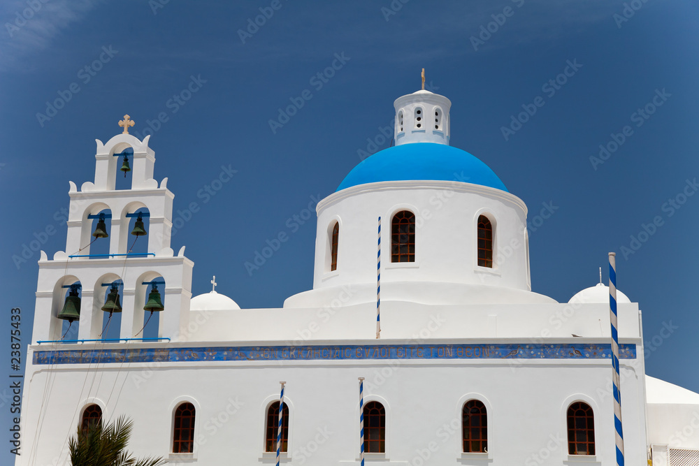 Santorini beautiful volcanic island in Greece landscape with blu