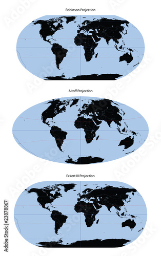 World map vector different projection