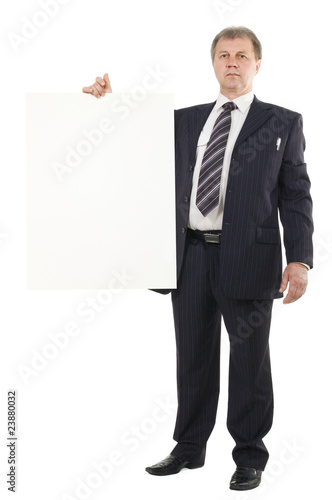 businessman holding blank cardboard