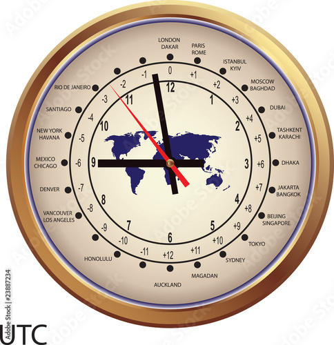 Gold clock with time zones