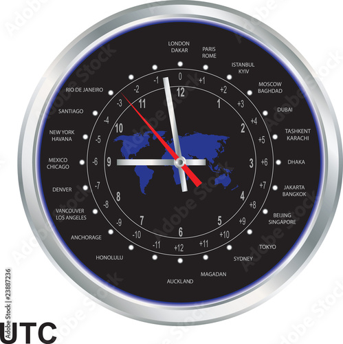 Silver clock with time zones