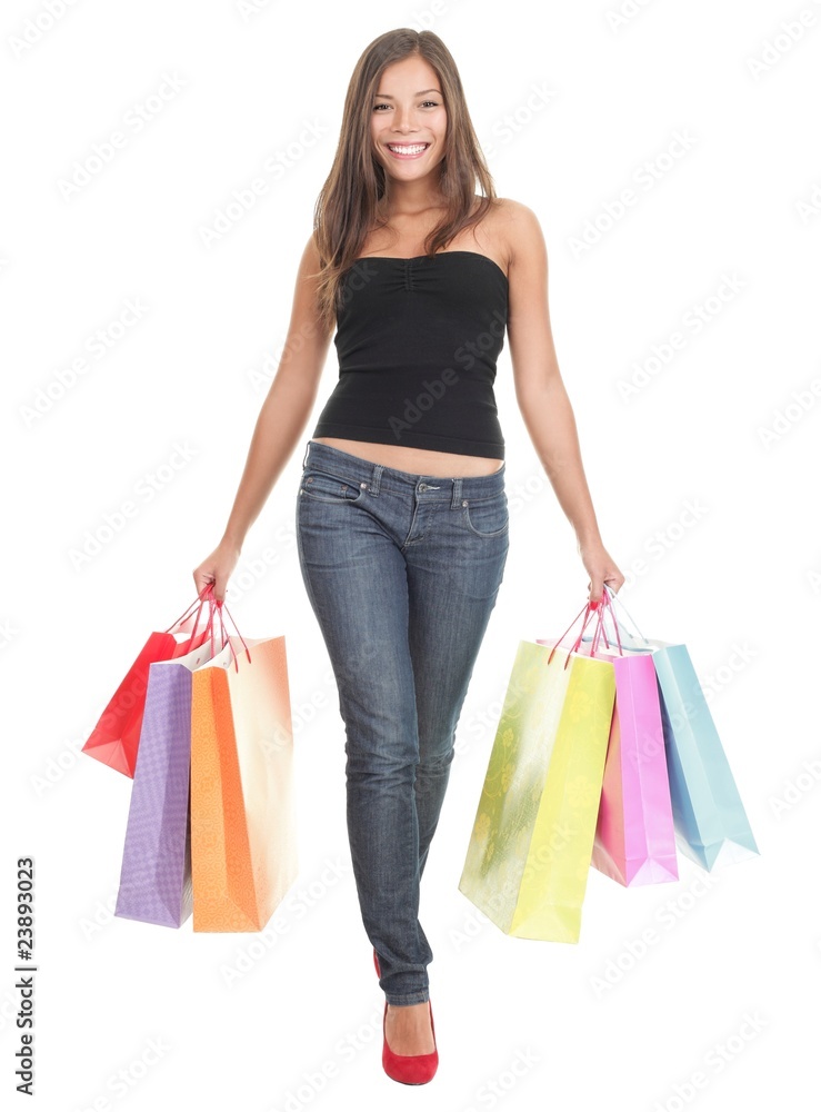 Shopping woman on white background