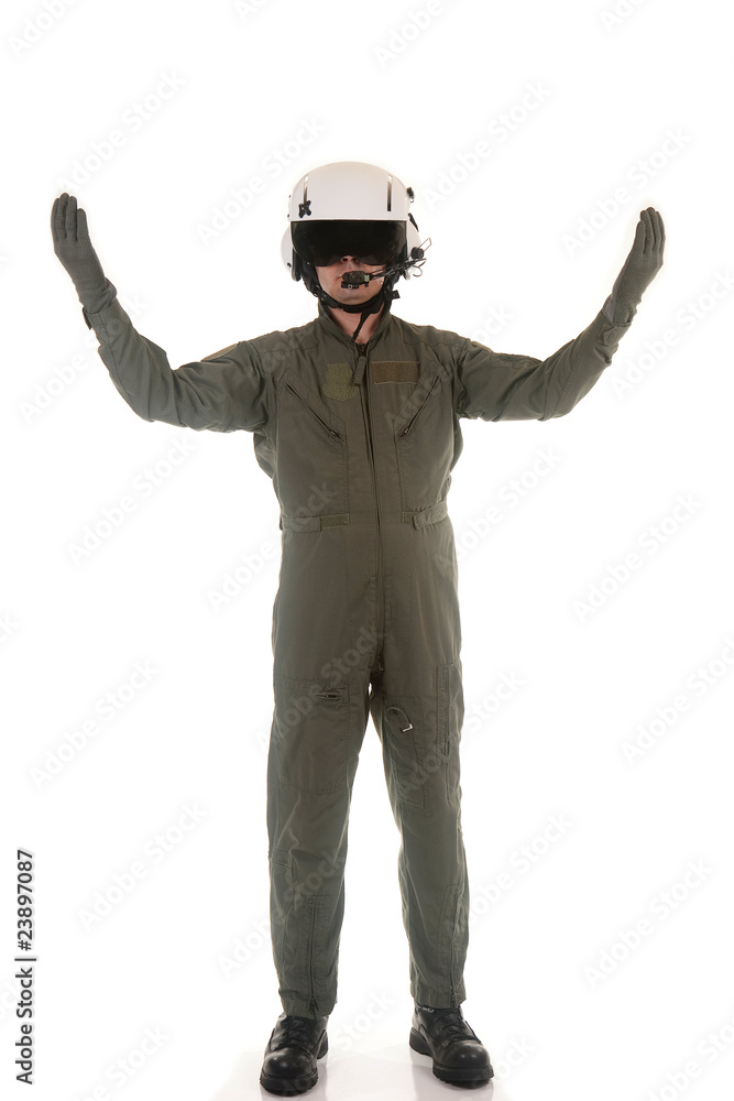 Military pilot marshalling aircraft Military pilot marshalling aircraft