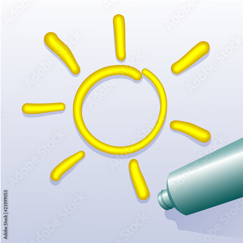 sun, drawing by tube of paint, vector illustration