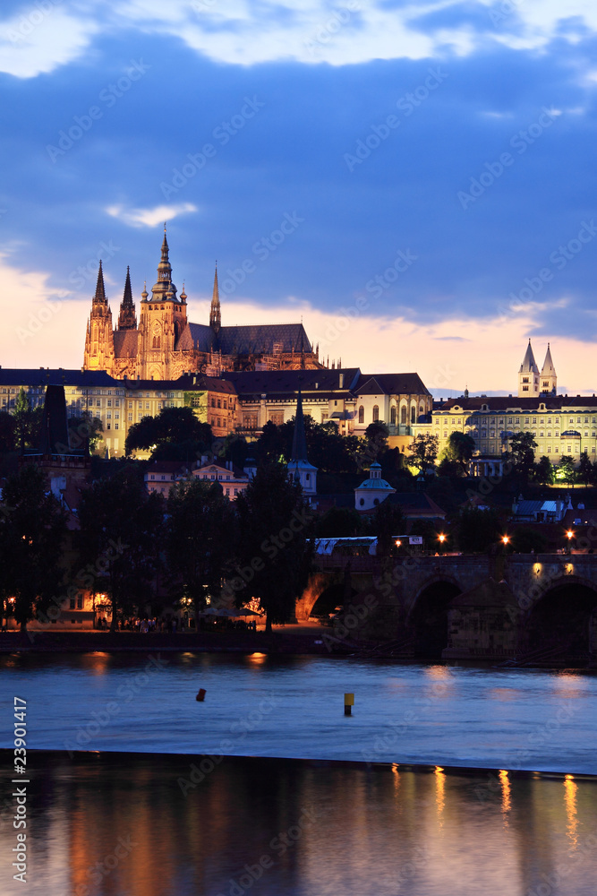 View on Prague with gothic Castle after Sunset