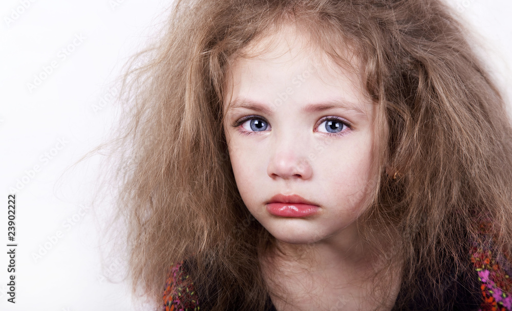 portrait of a sad girl after crying on white background portrait of a sad girl after crying on white background