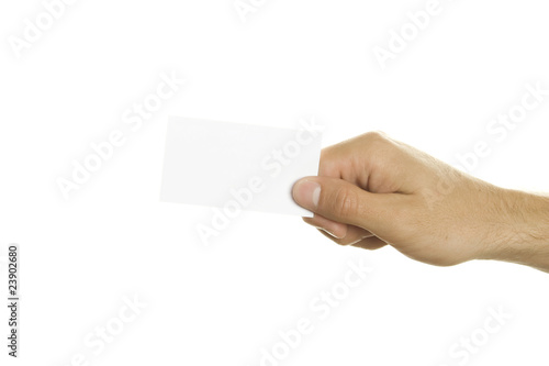 Business card in a man's hand
