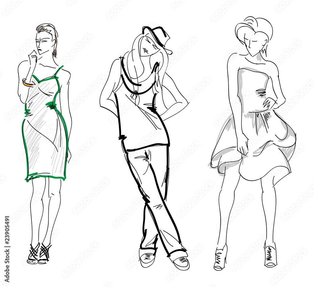 SKETCH. The vector beautiful girls on a white background