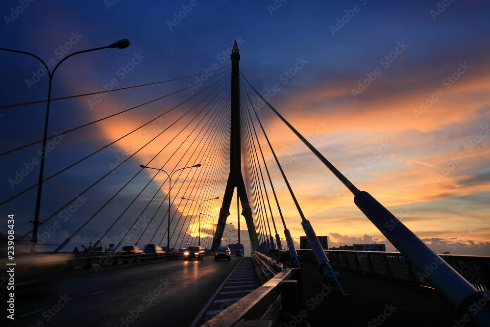 Fototapeta premium Cable bridge at twilight