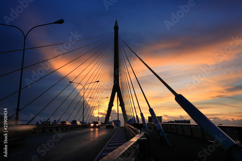 Cable bridge at twilight