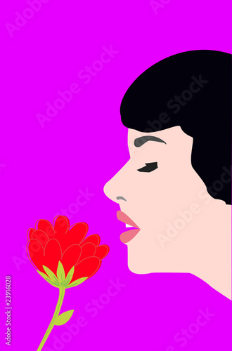 The girl's face and a flower