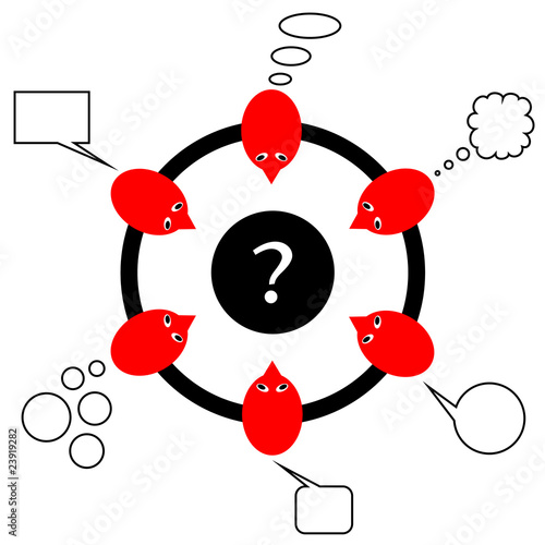 Team of people debating about a question, vector image