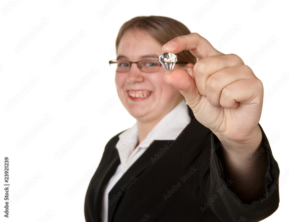 successful young business woman holding diamond successful young business woman holding diamond
