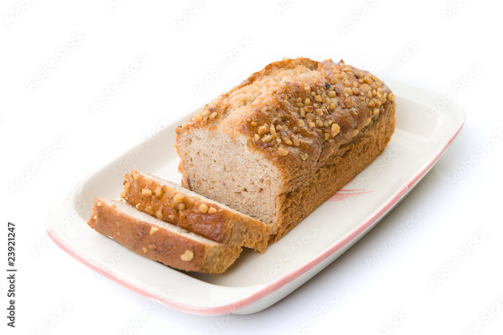 cake on tray isolated white