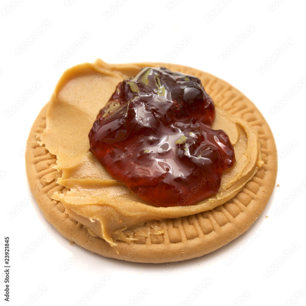 Obraz peanut butter and strawberry jam on cookie