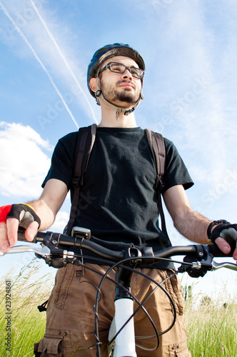 closeup of a young biker