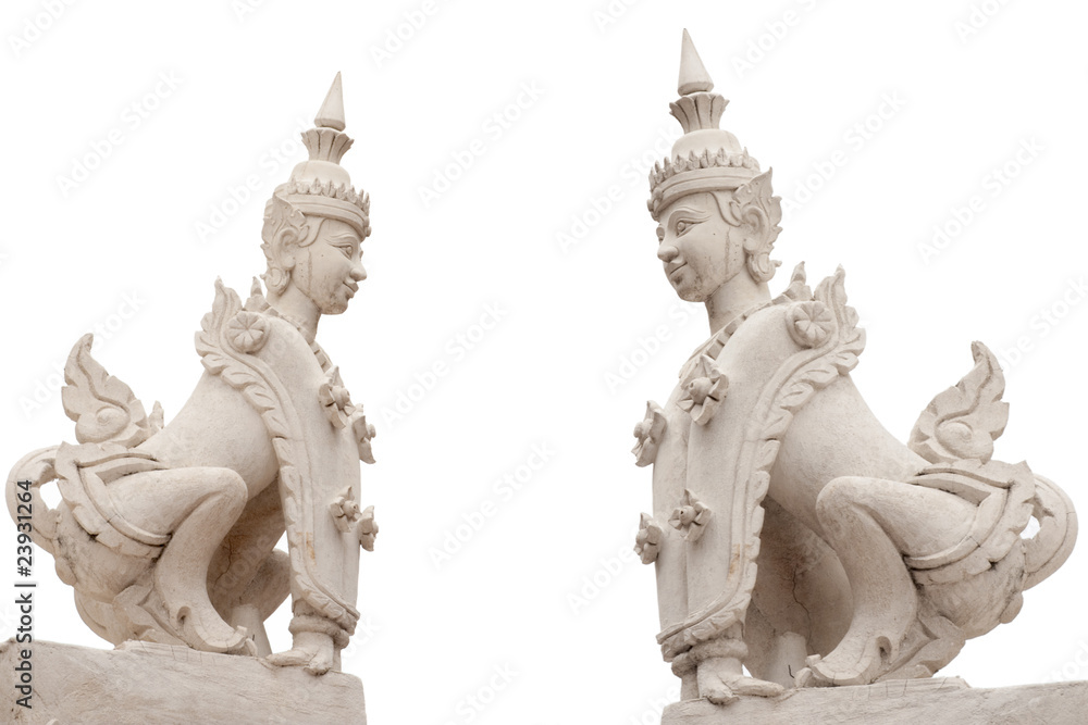 Sculpture arts in temple on white background