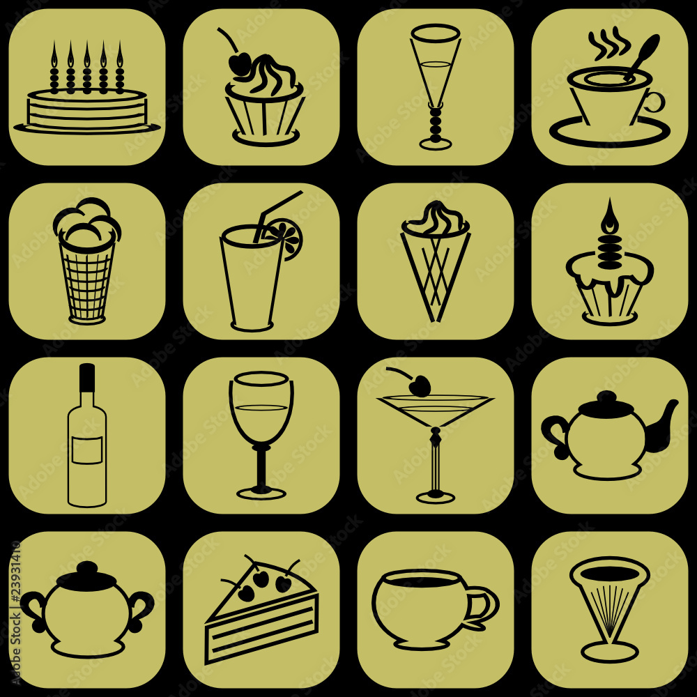 set with drinks and desserts set with drinks and desserts