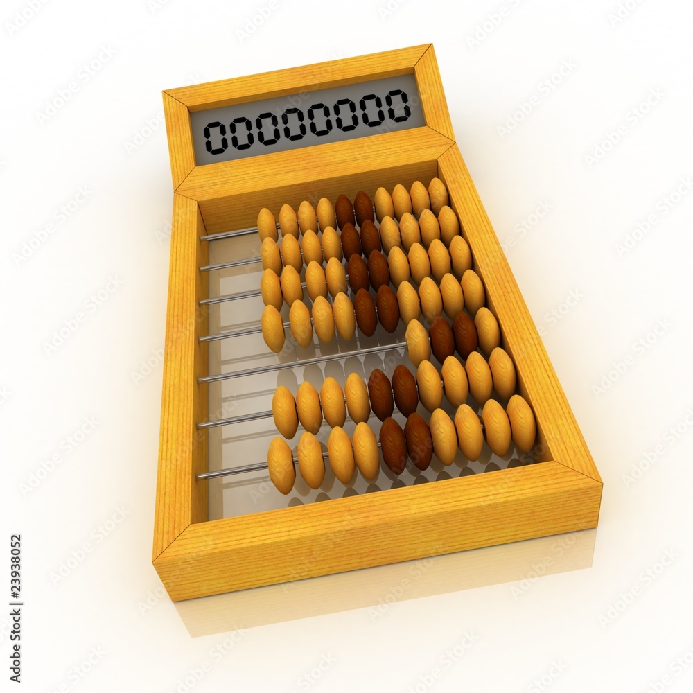 Abacus-calculator. White background, 3d render Abacus-calculator. White background, 3d render