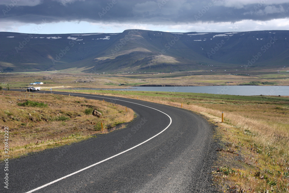 Iceland - road next to Hvalfjordur fiord