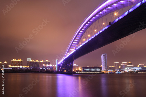 Photography night view of modern bridge