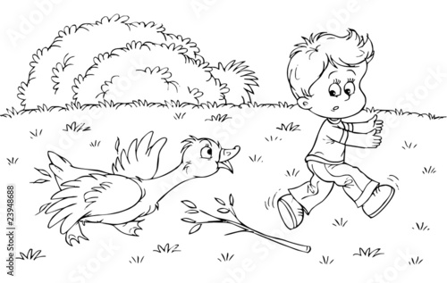 small boy escapes from an a...