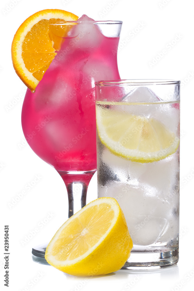 red cocktail and lemonade with lemon red cocktail and lemonade with lemon