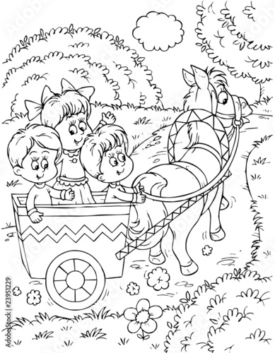 Children in a horse-drawn c...