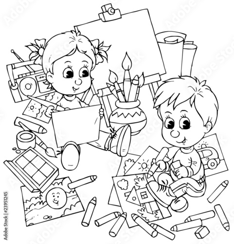 boy and girl drawing in a studio