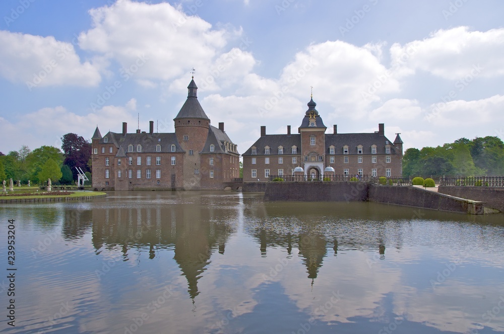 Wasserburg Anholt reflected in water, Isselburg, Germany Wasserburg Anholt reflected in water, Isselburg, Germany