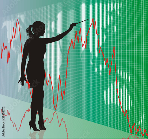 Businesswoman to map and chart