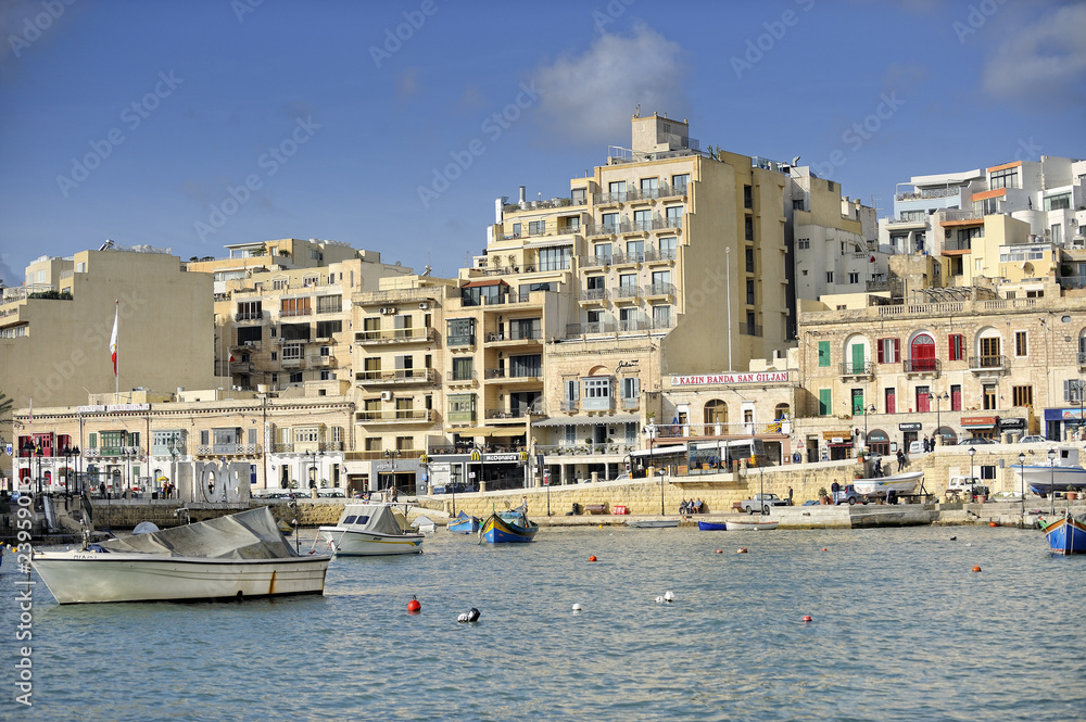 Boats docked at St Julians harbour, Valletta, Malta
