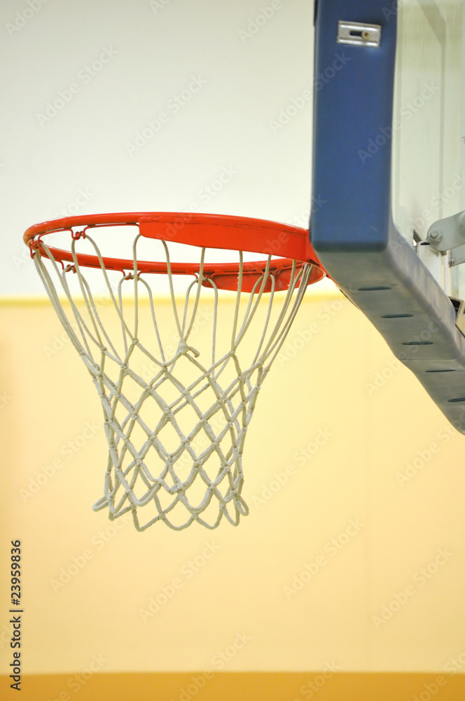 Classic basketball rim with net.