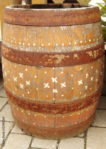 Old medieval barrel used for souring cabbage.