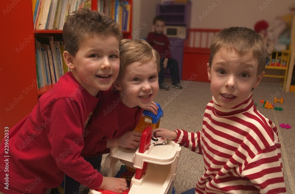 Three Boys Playing Together At Preschool Three Boys Playing Together At Preschool