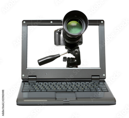laptop with camera on tripod