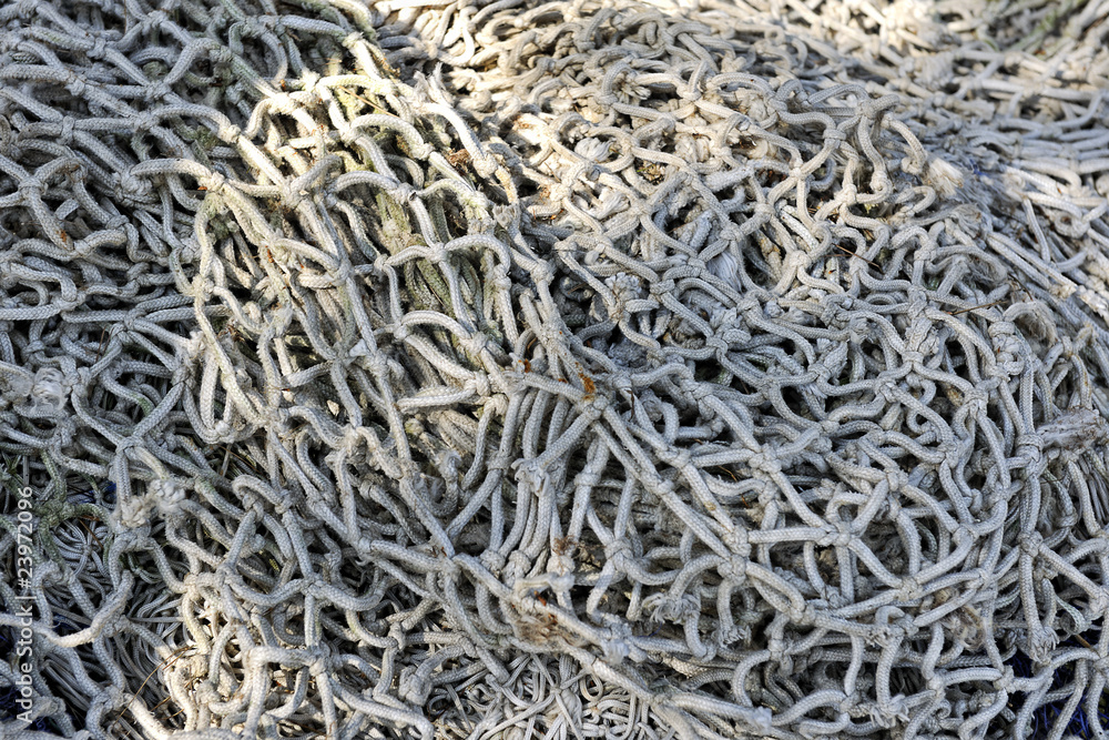 Close up of fishing nets on quayside in Cala Figuera