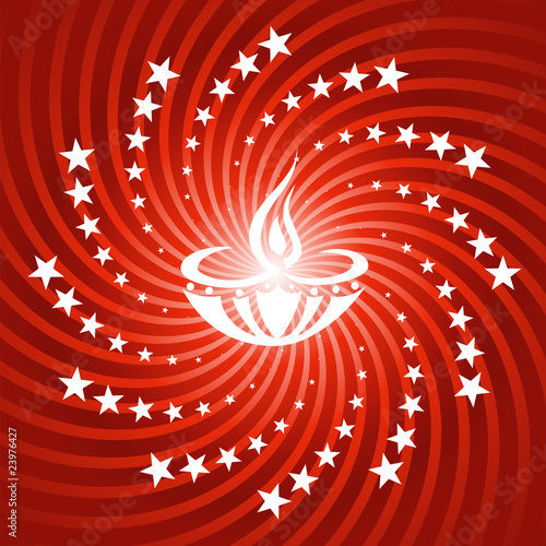 Diwali Lamp On Twirl Burst Background