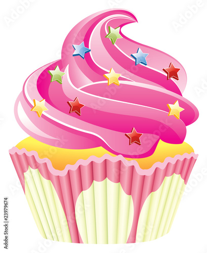 vector pink cupcake with sprinkles