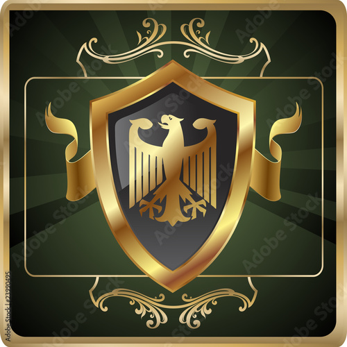 Eagle and shield heraldic golden vector background