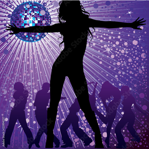 people dancing in night-club, disco-ball and glitters
