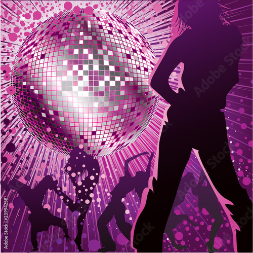 people dancing in night-club, disco-ball and glitters