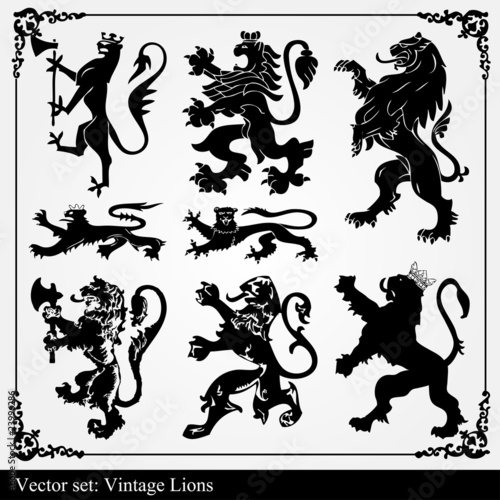 Silhouettes of heraldic lions vector background