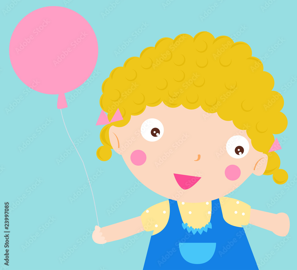 Little cartoon girl with balloon