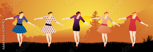 Glamor Girls at sunset vector background