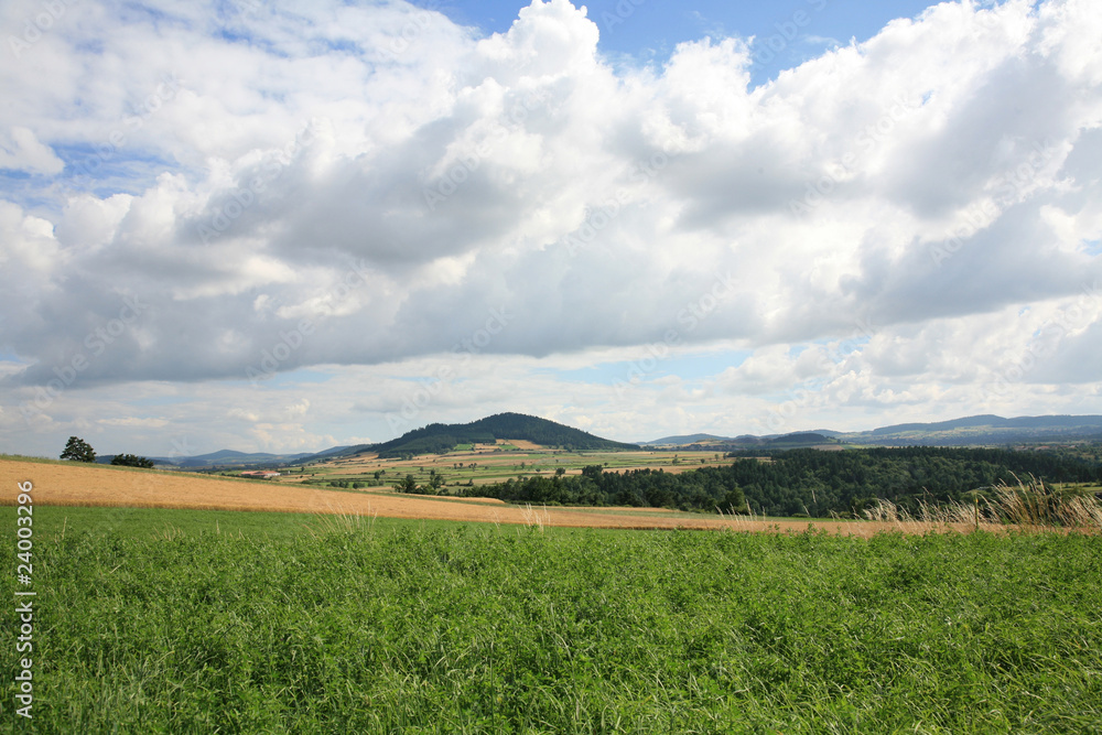 Landscape of freedom - blue clouds and green field