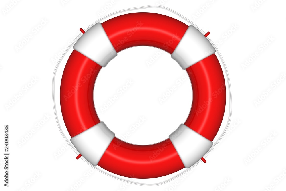 Red life buoy with rope isolated